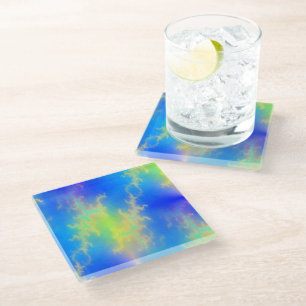 Posavasos De Vidrio Tornillos de luz azul cielo y amarillo dorado