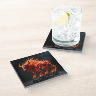 Posavasos De Vidrio Toro de Fuego Mítico