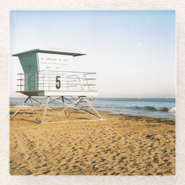 Posavasos De Vidrio Torre de Salvavidas en Santa Cruz (Anverso)