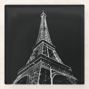 Posavasos De Vidrio Torre Eiffel Blanco Negro París Viaje Vintage