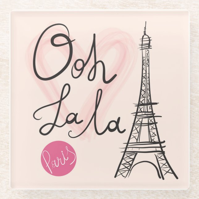 Posavasos De Vidrio Torre Eiffel dibujada mano (Anverso)