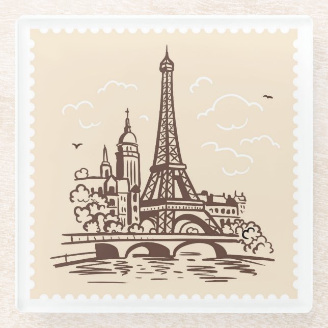 Posavasos De Vidrio Torre Eiffel en París, emblema de un sello de Post (Anverso)