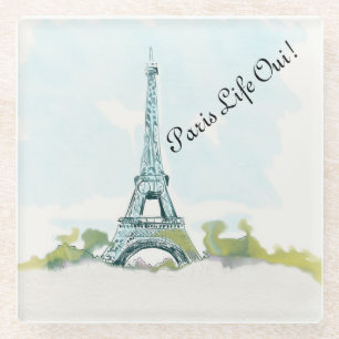 Posavasos De Vidrio Torre Eiffel Paris Life Oui Color Ink Ilustracion