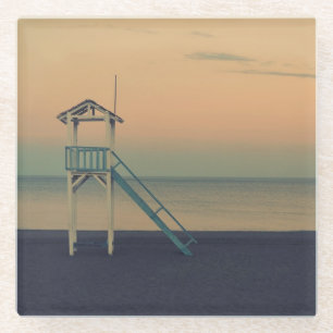Posavasos De Vidrio Torre Retro Beach Lifeguard Tower Sunset