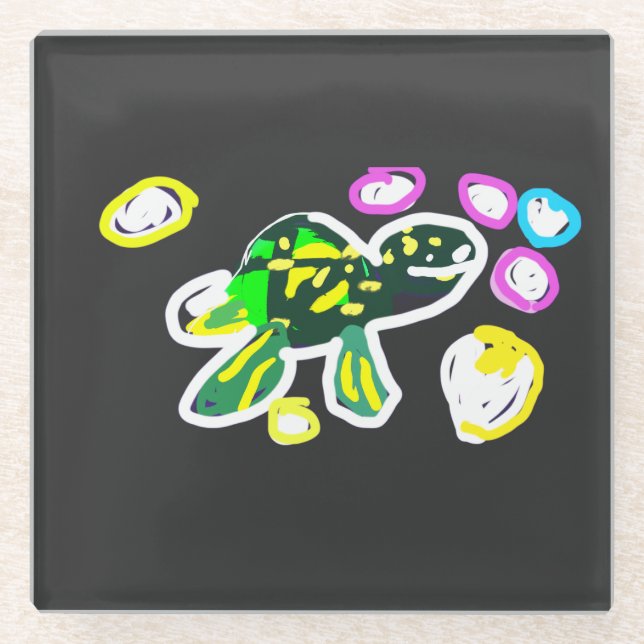 Posavasos De Vidrio Tortuga marina jugar  (Anverso)