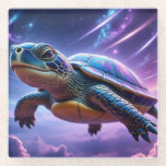 Posavasos De Vidrio Tortuga marina púrpura galáctica<br><div class="desc">Este colorido diseño cósmico presenta una tortuga marina galáctica con un vibrante fondo de temática espacial.</div>