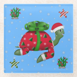 Posavasos De Vidrio Tortuga navidad