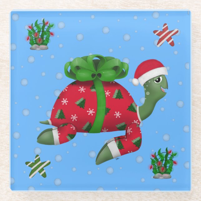 Posavasos De Vidrio Tortuga navidad (Anverso)
