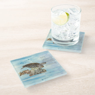 Posavasos De Vidrio Tortuga submarina de Hawksbill Pintada A Mano