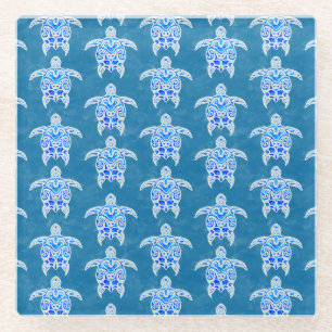 Posavasos De Vidrio Tortugas azules tribales honu
