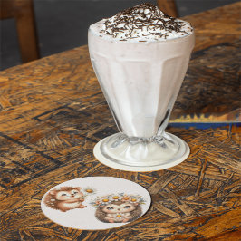 Posavasos De Vidrio  Tow cuteRomantic Floral Hedgehog Duo Illustration