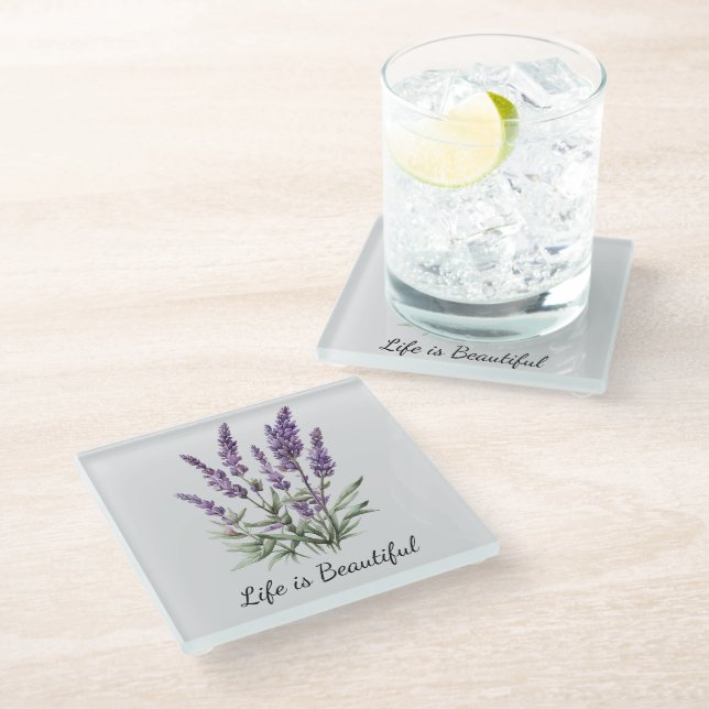 Posavasos De Vidrio Tóxico Gris Púrpura Lavanda Floral Despedida de So (Angular)
