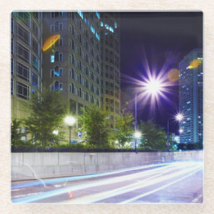 Posavasos De Vidrio Tráfico borroso en la noche