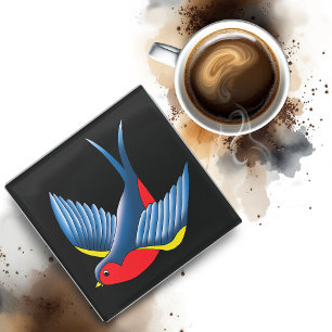 Posavasos De Vidrio Tragar el tatuaje azul rojo