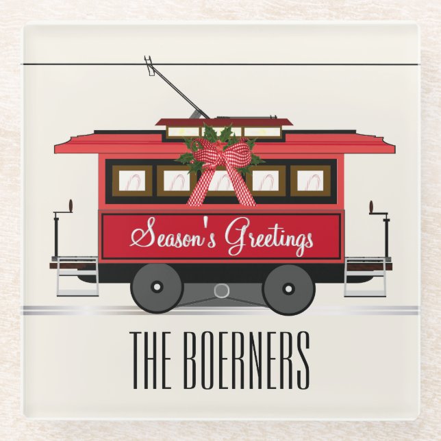 Posavasos De Vidrio Tranvía familiar de bienvenida de temporada (Anverso)