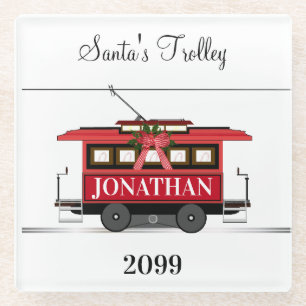 Posavasos De Vidrio Tranvía roja de Año Nuevo Navidades