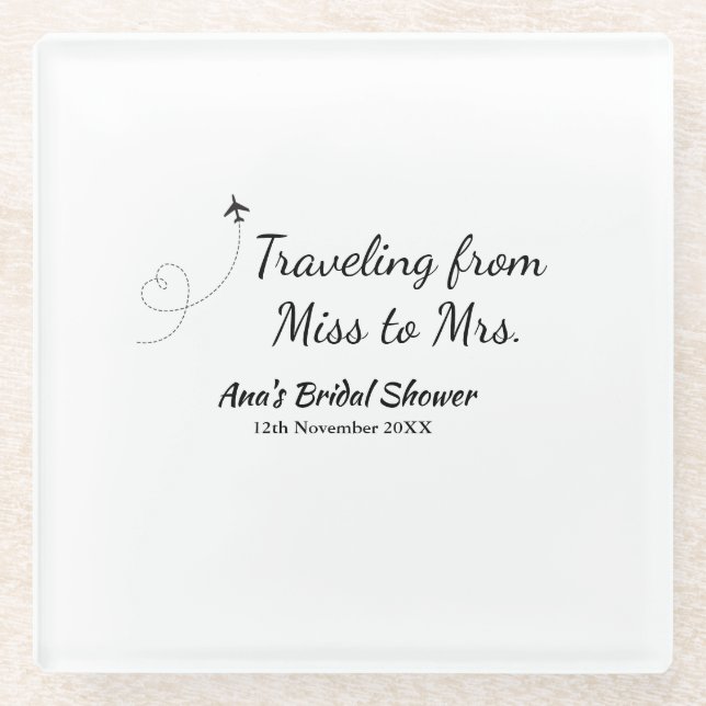 Posavasos De Vidrio Travel ducha de novia añadir nombre fecha de señor (Anverso)