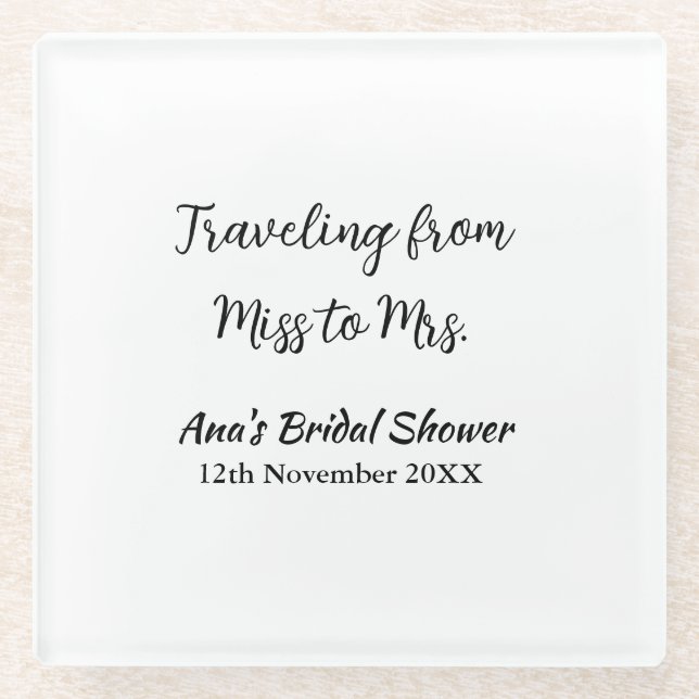 Posavasos De Vidrio Travel ducha de novia añadir nombre fecha señorita (Anverso)
