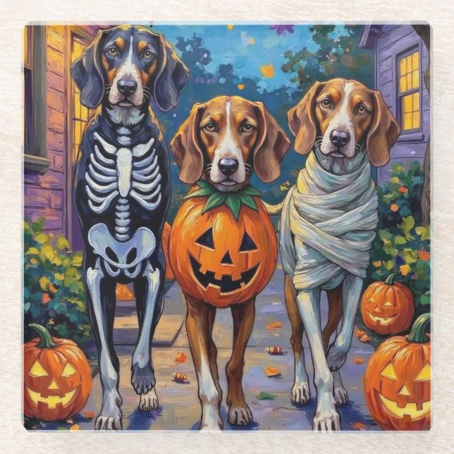 Posavasos De Vidrio Treeing Walker Coonhound con disfraces de Hallowee (Anverso)
