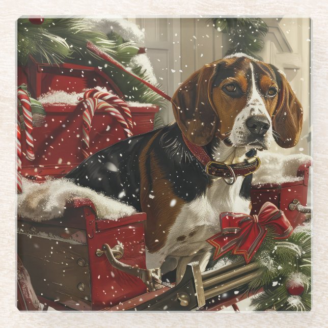 Posavasos De Vidrio Treeing Walker Coonhound Perro Festivo de Navidad (Anverso)