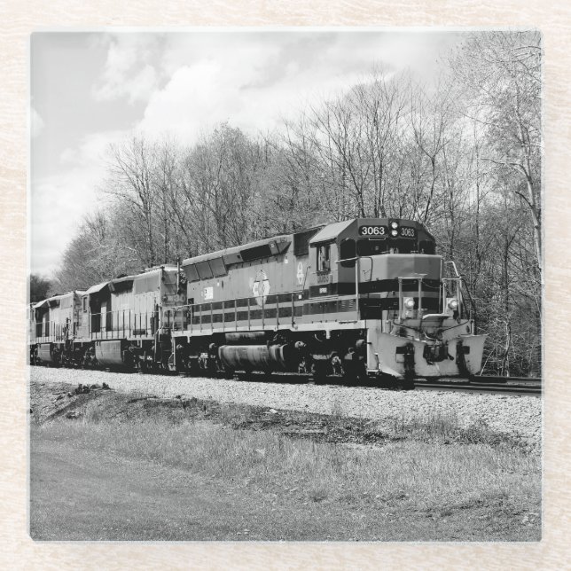 Posavasos De Vidrio Tren B&W de la primavera (Anverso)