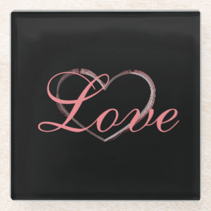 Posavasos De Vidrio Trendy Heart Grey Calligraphy Love Boda