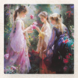 Posavasos De Vidrio Tres chicas jugando en el jardín