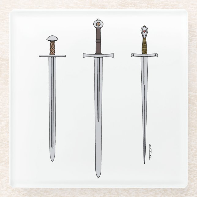Posavasos De Vidrio Tres espadas medievales 2016 (Anverso)