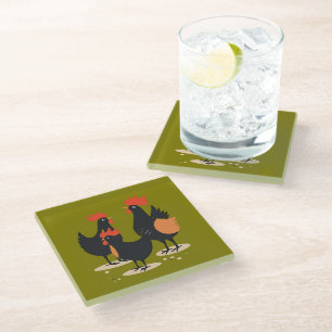 Posavasos De Vidrio Tres gallinas francesas retro a mediados del siglo