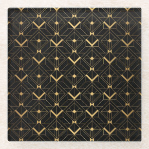 Posavasos De Vidrio Triángulo Art Decó: Patrón de lujo.
