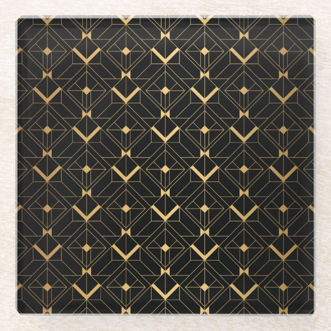Posavasos De Vidrio Triángulo Art Decó: Patrón de lujo. (Anverso)