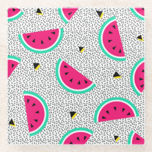 Posavasos De Vidrio Triángulos de sandía: textura de verano retro.