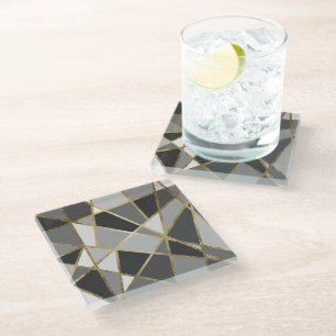 Posavasos De Vidrio Triángulos modernos negros y grises del oro de Ge