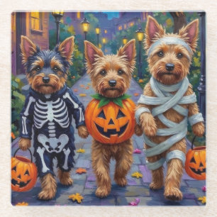 Posavasos De Vidrio Trick-or-Treat del Terrier Australiano en Hallowee