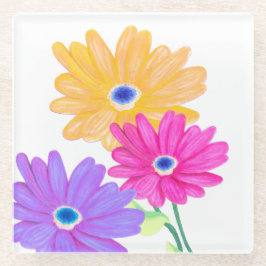 Posavasos De Vidrio Trío de Alegría: Floral Brillante 