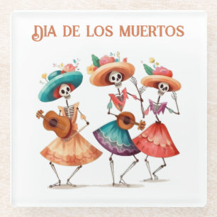 Posavasos De Vidrio Trío de Calavera Bailarina del Día de los Muertos
