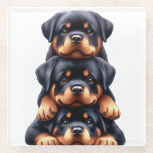 POSAVASOS DE VIDRIO TRIO DE PERROS ADORABLES DE CACHORROS