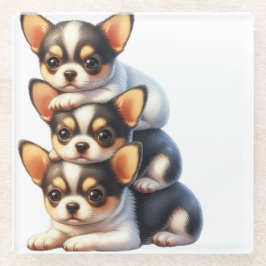 POSAVASOS DE VIDRIO TRIO DE PERROS DE CHIHUAHUA ADORABLES