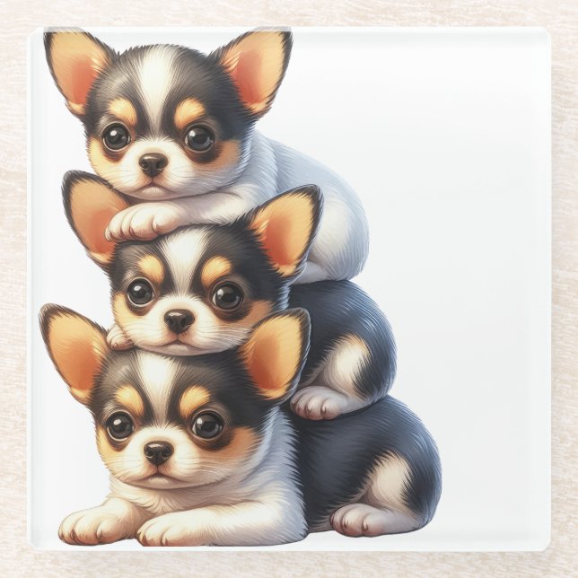 POSAVASOS DE VIDRIO TRIO DE PERROS DE CHIHUAHUA ADORABLES (Anverso)