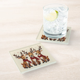 Posavasos De Vidrio Trío de renos de Navidades cortos con escaramuzas