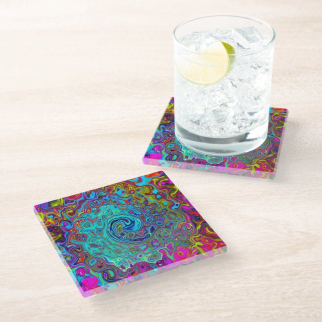 Posavasos De Vidrio Trippy Sky Blue Abstract Retro Liquid Swirl (Angular)