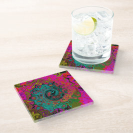 Posavasos De Vidrio Trippy Turquoise Resumen Retro Liquid Swirl