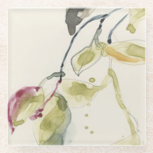 Posavasos De Vidrio Tríptico de rama de hoja de color de agua