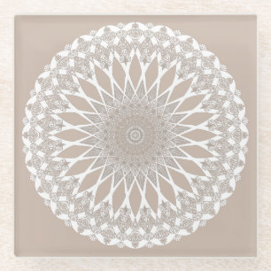 Posavasos De Vidrio Tristales de lana marrón Mandala