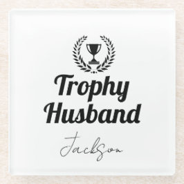 Posavasos De Vidrio Trofeo Personalizado moderno nombre marido negro