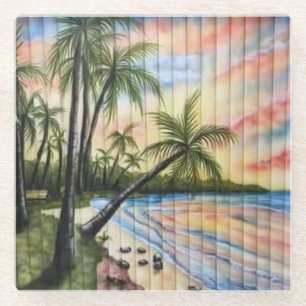POSAVASOS DE VIDRIO TROPICAL PALM TREES BEACH BLINDS