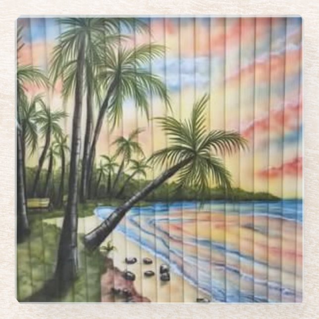 POSAVASOS DE VIDRIO TROPICAL PALM TREES BEACH BLINDS (Anverso)