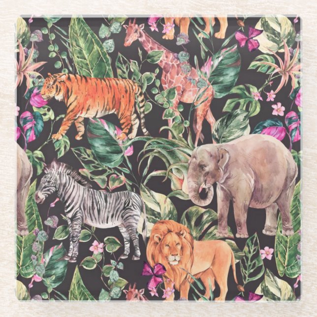 Posavasos De Vidrio Tropical/Safari (Anverso)