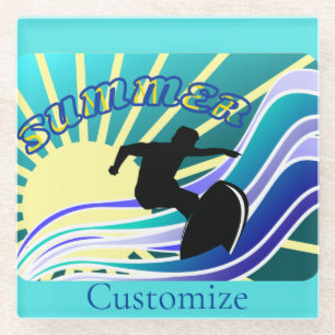 Posavasos De Vidrio Trueno divertido de surf de verano