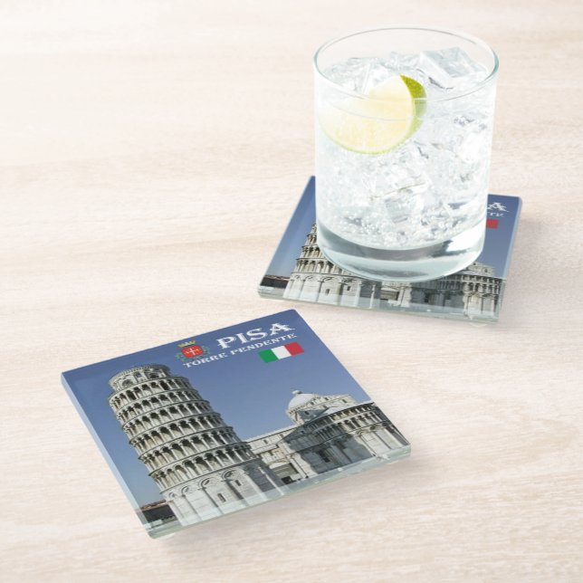 Posavasos De Vidrio TSC096 LEANING TOWER of PISA, Tuscany,  (Angular)